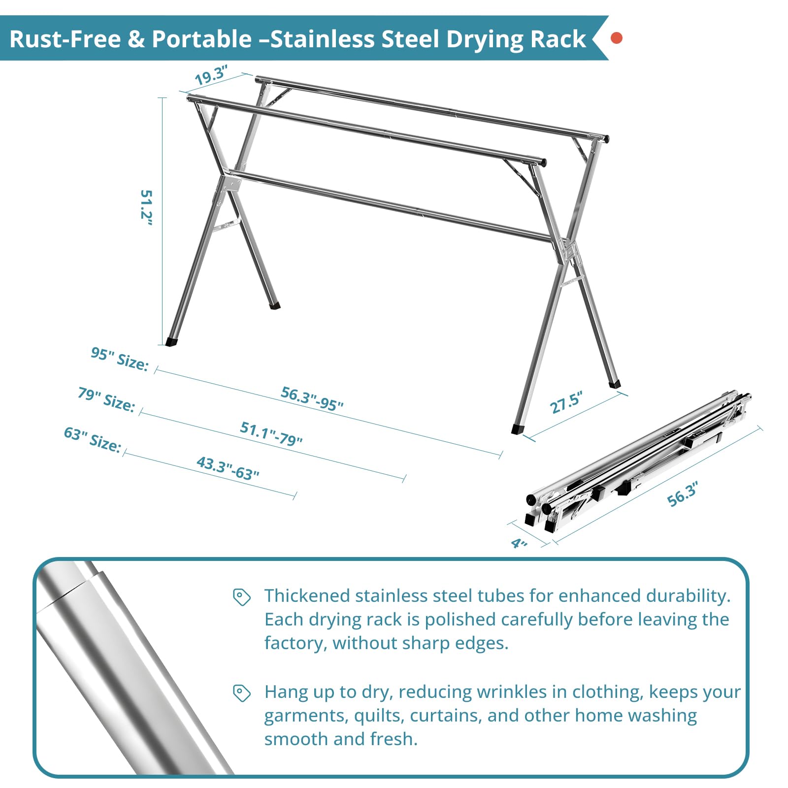 Amazon.com: JAUREE 95 Inches Clothes Drying Rack, Drying Rack